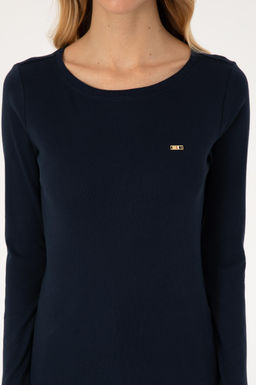 Kad_n Lacivert Slim Bisiklet Yaka Basic Sweatsh_rt