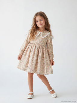 Bebe Yaka ?i?ek Desenli K?z ?ocuk Elbise