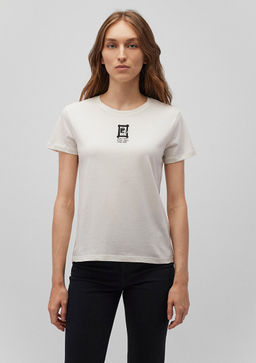 S?rt Bask?l? Beyaz Tisort - Mavi фото 3