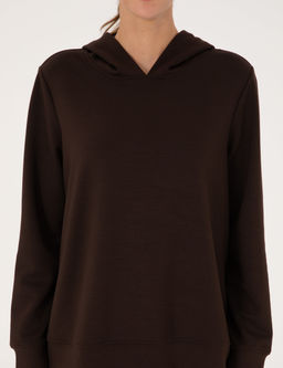 Kahverengi Oversize Modal Kar___ml_ Kap__onlu Sweatshirt