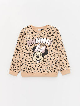 Bisiklet Yaka Minnie Mouse Bask?l? Uzun Kollu K?z ?ocuk Sweatshirt