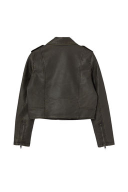 Trendyolmilla Antrasit Eskitme Detayl? Suni Deri Biker Ceket Mont TWOAW24MO00277  фото 16