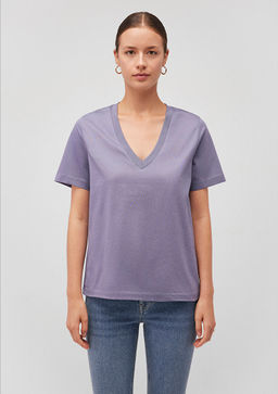 Pamuklu Merserize V Yaka Mavi Basic Tisort  фото 3