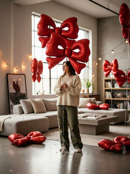 Воздушный шар фольгированный 50" "Бант" цвет красный матовый