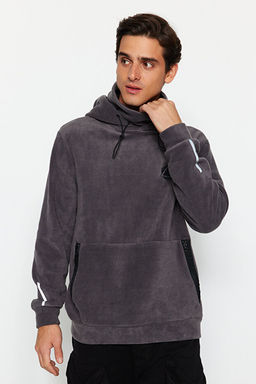 Antrasit Oversize/Normal Kesim Bask_l_ Anti-pilling Polar Sweatshirt TMNAW24SW00122 - Trendyolmilla фото 2