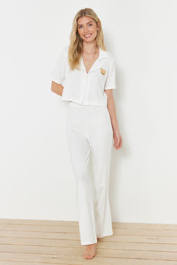 Trendyolmilla Lacivert Ay?c?kl? Fitilli Orme Pijama Tak?m? THMSS21PT0168