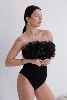 Боди чёрное из трикотажа в тонкий рубчик - Martichelli фото 2