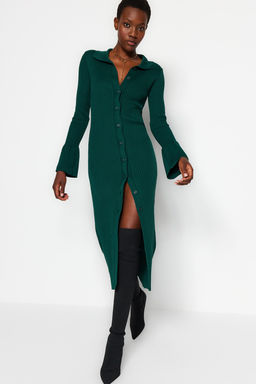 TRENDYOLMILLA Zumrut Yesili Maxi Triko Kol Detayl? Polo Yaka Elbise TWOAW24EL00046  фото 2