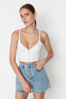 Mavi Onden Dugmeli Yuksek Bel Mini Denim Sort TWOSS22SR00112