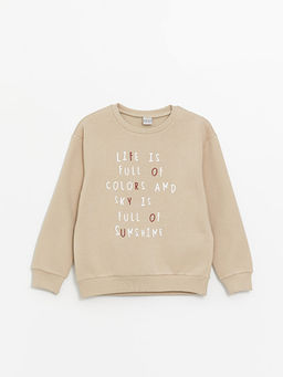 Bisiklet Yaka Bask?l? Uzun Kollu K?z ?ocuk Sweatshirt