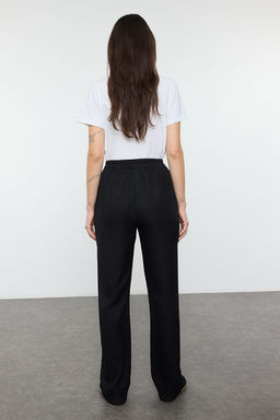 Siyah Straight/Duz Kesim Beli Lastikli Bagc?kl? Keten Gorunumlu Dokuma Pantolon TWOSS24PL00056 - Trendyolmilla фото 6