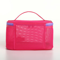 Косметичка-сундучок на молнии, с ручкой, сетка/малиновая - Simaland фото 2