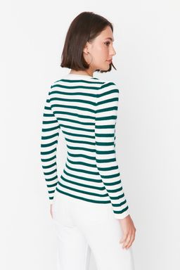 Ac?k Yesil Basic Cizgili Triko Kazak TWOAW21KZ0942