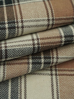 Фуле Клетка цв.карамельно-коричневый/бежевый/черный, ш.1.45м, хлопок-95%, п/э-5%, 150гр/м.кв - Купава фото 6