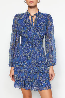 TRENDYOLMILLA Siyah Etegi Belden Ac?lan Dik Yaka Sifon Astarl? Dokuma K?sl?k Elbise TWOAW24EL00571  фото 4