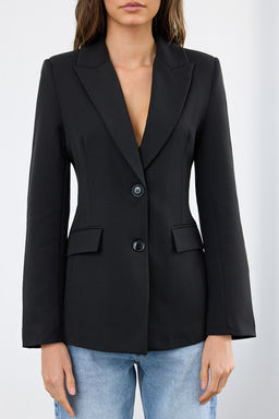 Siyah Fitted/Bele Oturan Dokuma Blazer Ceket TWOAW26BC00000