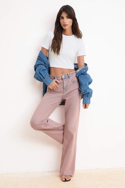 Pembe Yuksek Bel Wide Leg Genis Paca %100 Pamuklu Jeans TWOSS26JE00175