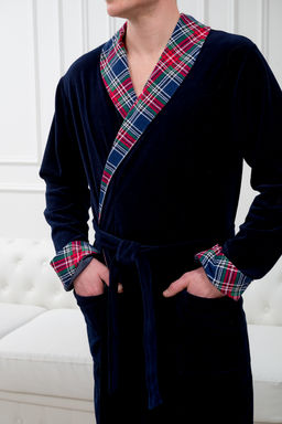 Халат мужской из велсофта Артур темно-синий - Амадэль фото 8