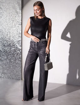 Топ с закрытым декольте из хлопка с эластаном в рубчик с матовым покрытием металлик - Vilatte фото 5