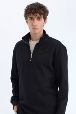 Comfort Regular Fit Rahat Kal?p Fermuarl? Dik Yaka Basic Duz Sweatshirt