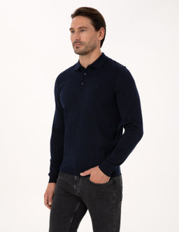 Lacivert Slim Fit Y_n Kar___ml_ Polo Yaka Basic Triko Kazak - Cacharel фото 3