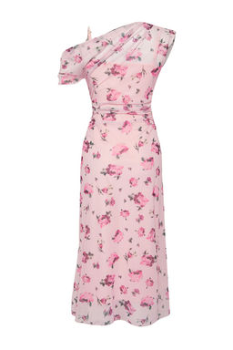 Pembe Cicekli Buzgu / Drape Midi Cicek Bask?l? Tul Vucuda Oturan Esnek Orme Elbise TWOSS25EL00104 - Trendyolmilla фото 6