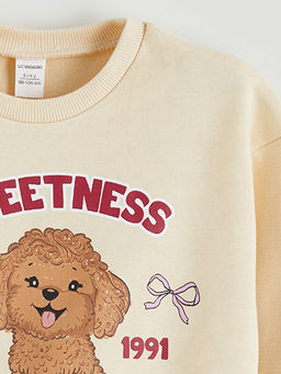 Bisiklet Yaka Bask?l? K?z ?ocuk Kal?n Sweatshirt