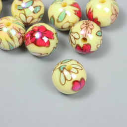 Цена за 10 шт. Бусины для творчества акрил Цветочки на жёлтом, 1.6?1.6?1.6 см, МИКС