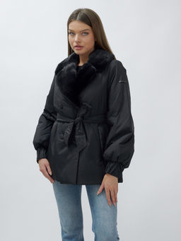 Полупальто зимнее женское с норкой люкс класса черного цвета 8632Ch - Mtforce фото 13