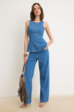Mavi Ask_l_ Peplum %100 Pamuk Denim Bluz TWOSS26BZ00196 - Trendyolmilla фото 2