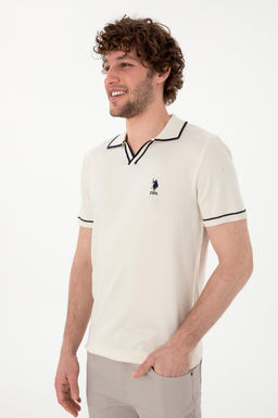 Erkek Slim Fit Polo Yaka Krem Triko Ti__rt