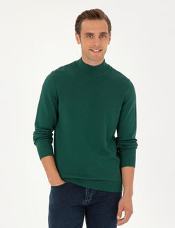 Ye_il Slim Fit Yar_m Bal_k__ Yaka Basic Triko Kazak