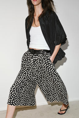 PANTAL?N CULOTTE LUNARES CINTUR?N / Negro / Blanco - Zara фото 2