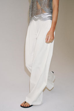 PANTAL?N WIDE LEG PLIEGUES ZW COLLECTION / Blanco - Zara фото 6