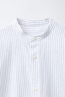CAMISA CUELLO MAO RAYAS ALGOD?N Y LINO / Gris - Zara фото 3