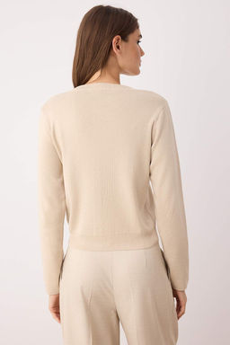 Wardrobe Essentials Bej Dugme Detayl? Pamuklu Basic Triko H?rka | TWOAW26HI00001