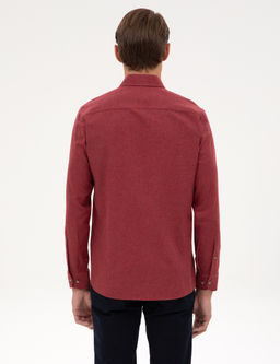 Bordo Flanel Dokulu Slim Fit Uzun Kollu G_mlek