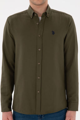 Мужская базовая рубашка цвета хаки с длинным рукавом - U.s. polo assn фото 13