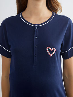 Bisiklet Yaka Bask?l? Hamile Gecelik