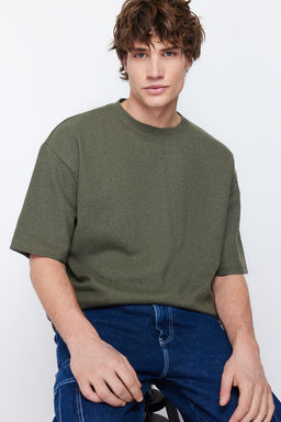 Haki Oversize K?sa Kollu Dokulu T-shirt TMNSS22TS00049
