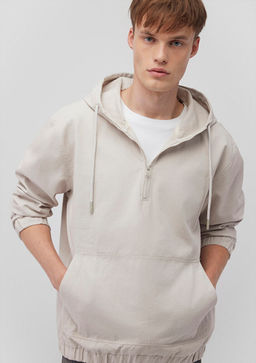 Kapusonlu Bej Sweatshirt - Mavi фото 2