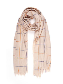 Палантин в клетку бежевого цвета с бахромой