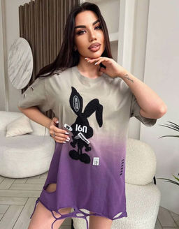 K13559 Футболка OVER SIZE (плотный хлопок) ФИОЛЕТОВЫЙ