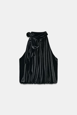 VELVET HALTER TOP WITH BOW - Zara фото 5