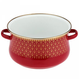 Набор эмалированных кастрюль "Ажурный" 3 предмета: 2л, 3л, 4л, цилиндрическая форма, стекляннеая крышка с пластмассовой ручкой, ободок из нержавеющей стали, бордовый (Россия)
