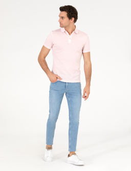Pembe Polo Yaka Slim Fit Basic Merserize T-shirt