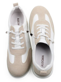 03-YA486-3 WHITE/BEIGE Кроссовки женские (натуральная кожа, натуральная замша)