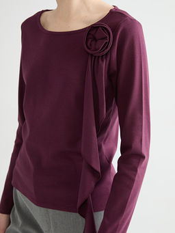 Bisiklet Yaka ?i?ek Aplikeli Kad?n Ti??rt