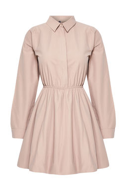 Camel Balon Etek Gomlek Yaka Mini Dokuma Elbise TWOAW25EL00489