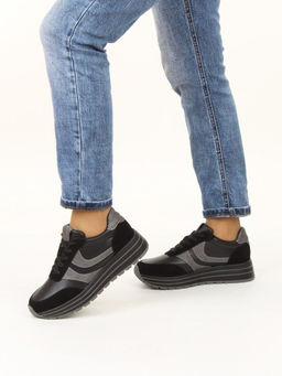 03-A1003-4 BLACK Кроссовки женские (натуральная кожа, натуральная замша)